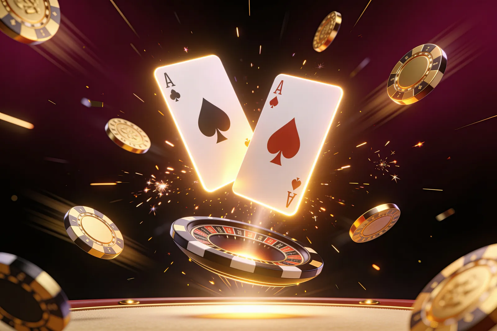 Baccarat cards flipping with a card shoe of light